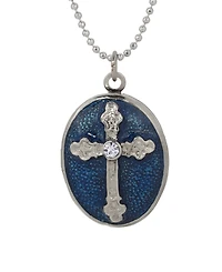 Symbols of Faith Silver Tone Blue Cross Locket Necklace