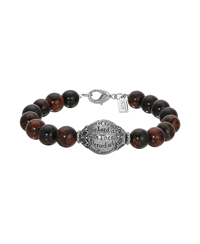 Symbols of Faith Silver Tone Round Indian Aventurine Semi Precious Bead Prayer Bracelet
