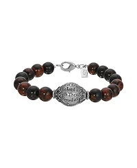 Symbols of Faith Silver Tone Round Indian Aventurine Semi Precious Bead Prayer Bracelet