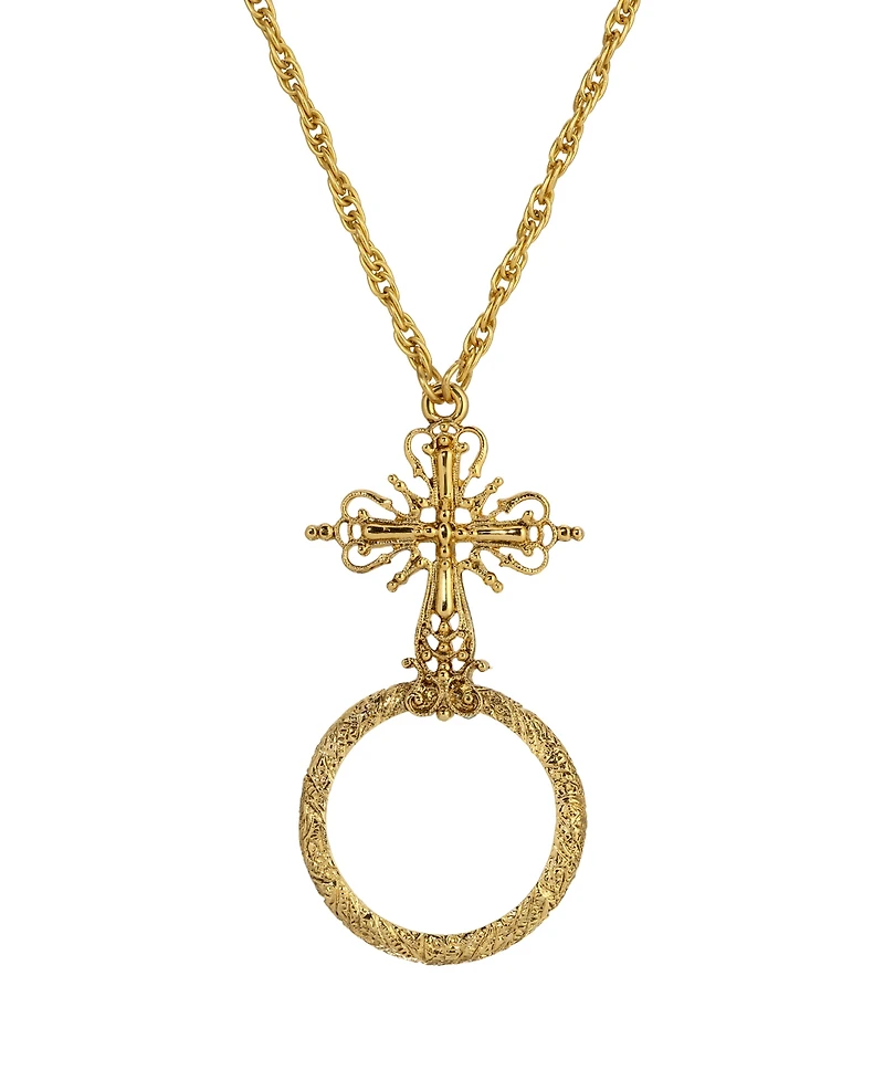 Symbols of Faith Gold-Tone Cross Magnifying Glass 28" Necklace