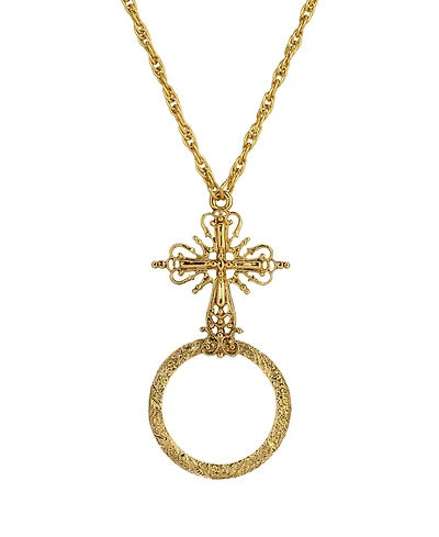 Symbols of Faith Gold-Tone Cross Magnifying Glass 28" Necklace