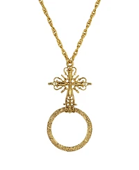Symbols of Faith Gold-Tone Cross Magnifying Glass 28" Necklace