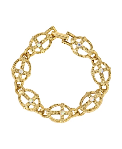 Symbols of Faith Gold Tone Cross with Crystals Bracelet