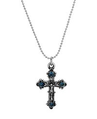 Symbols of Faith Silver-Tone Crucifix Montana Crystals 16" Necklace