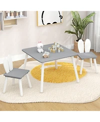 Gymax 3 Pieces Kids Table and Chairs Set Children Wooden Furniture Set w/ Solid Wood Legs