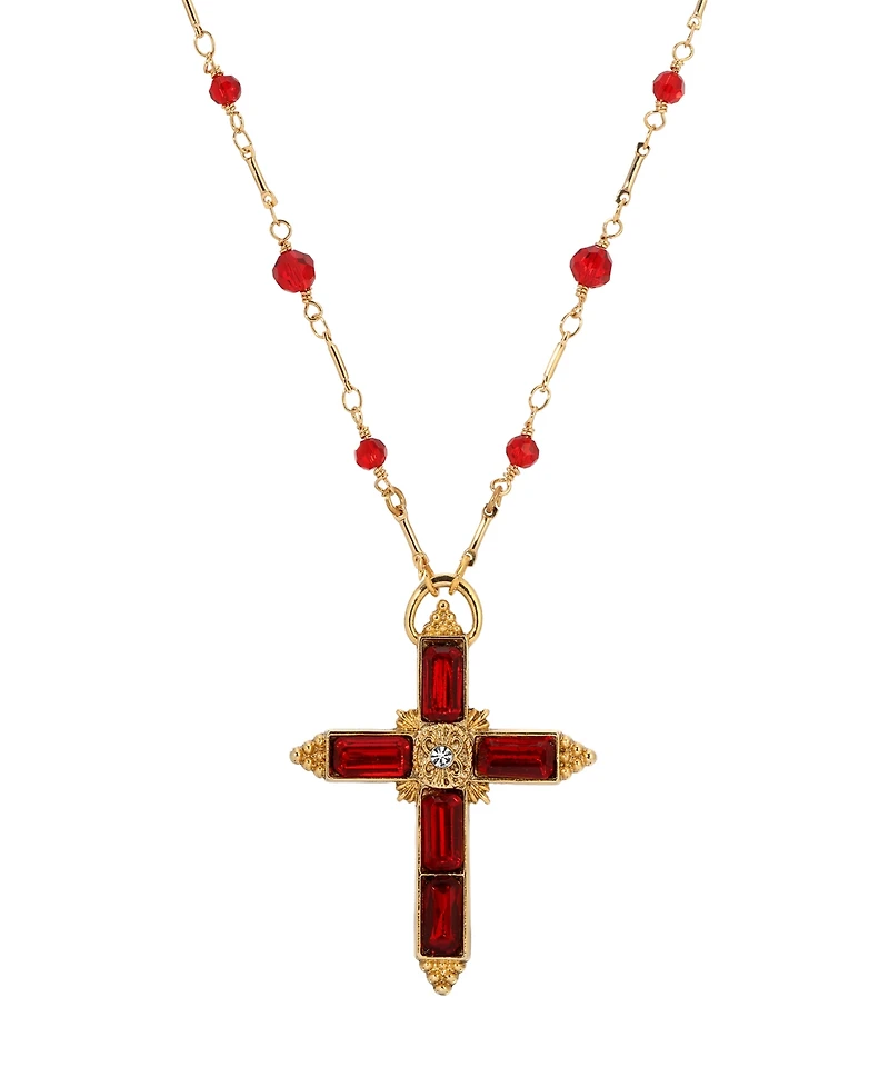 Symbols of Faith Gold-Tone Siam Cross Beaded 30" Necklace