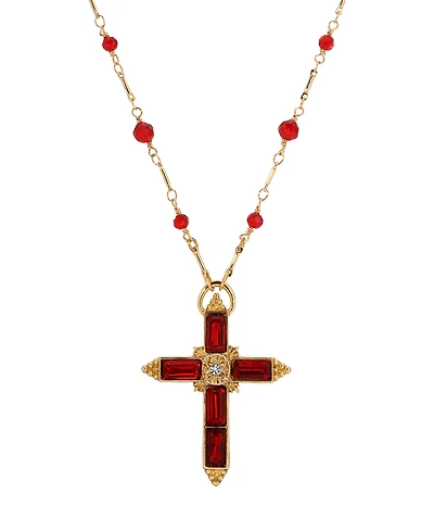 Symbols of Faith Gold-Tone Siam Cross Beaded 30" Necklace