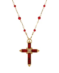 Symbols of Faith Gold-Tone Siam Cross Beaded 30" Necklace