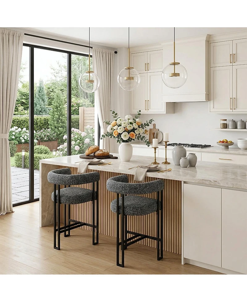 Maison Boucle 24" Upholstered Counter Height Stools with Arms for Kitchen, Set of 2