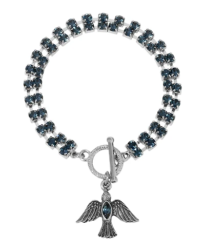 Symbols of Faith Silver Tone Montana Crystal Dove Charm Bracelet