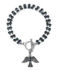 Symbols of Faith Silver Tone Montana Crystal Dove Charm Bracelet