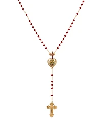Symbols of Faith Gold Tone Cross Heart Lady Of Guadalupe Decal Red Bead Chain Rosary Necklace