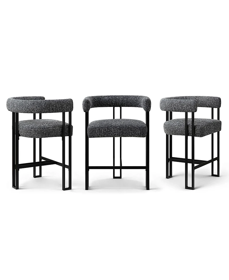 Maison Boucle 24" Upholstered Counter Height Stools with Arms for Island, Set of 3