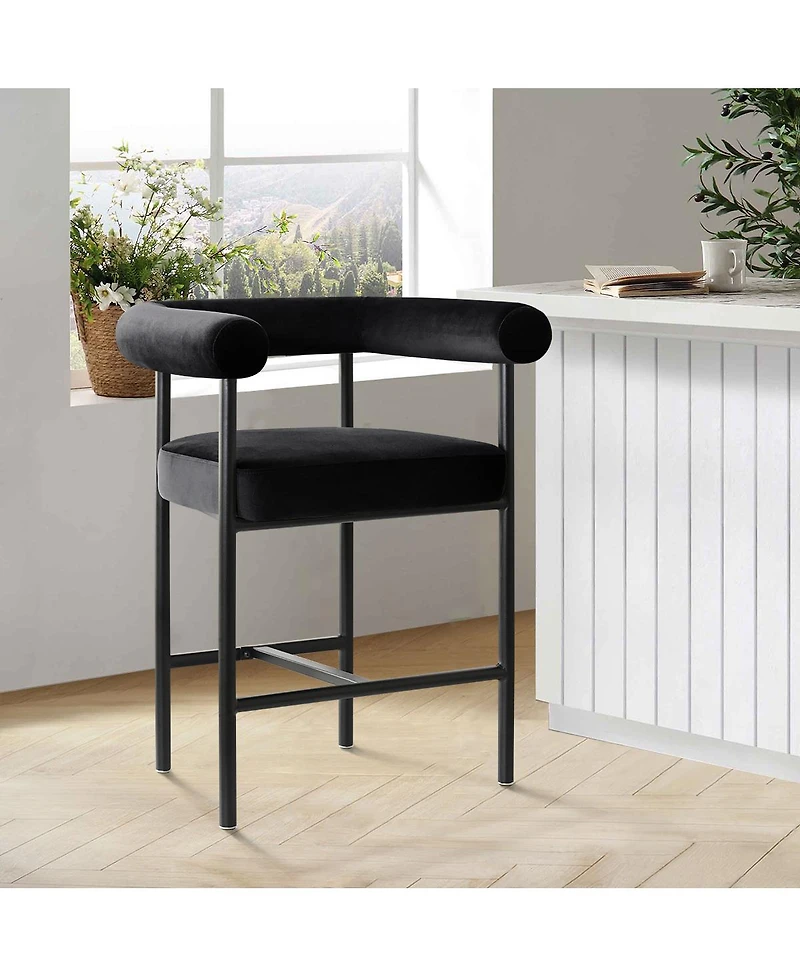 Maison Boucle 24" Velvet Counter Height Bar Stools with Arms, Metal Frame, Set of 2