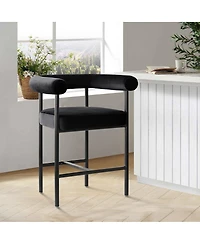 Maison Boucle 24" Velvet Counter Height Bar Stools with Arms, Metal Frame, Set of 2