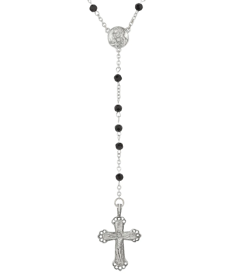 Symbols of Faith Pewter Black Bead Mother Mary Rosary
