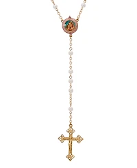 Symbols of Faith 14k Gold Dipped Mary Child Decal Imitation Pearl Rosary