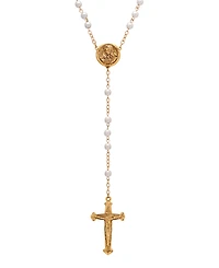 Symbols of Faith Gold-Tone White Bead Virgin Mary Locket Rosary