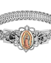 Symbols of Faith Silver Tone Oval Our Lady Of Guadalupe Decal Bracelet