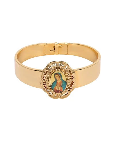 Symbols of Faith Gold-Tone Oval Virgin Mary Decal Bracelet
