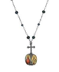 Symbols of Faith Silver-Tone Cross 2-Sided Jesus Decal Pendant Bead Chain Necklace