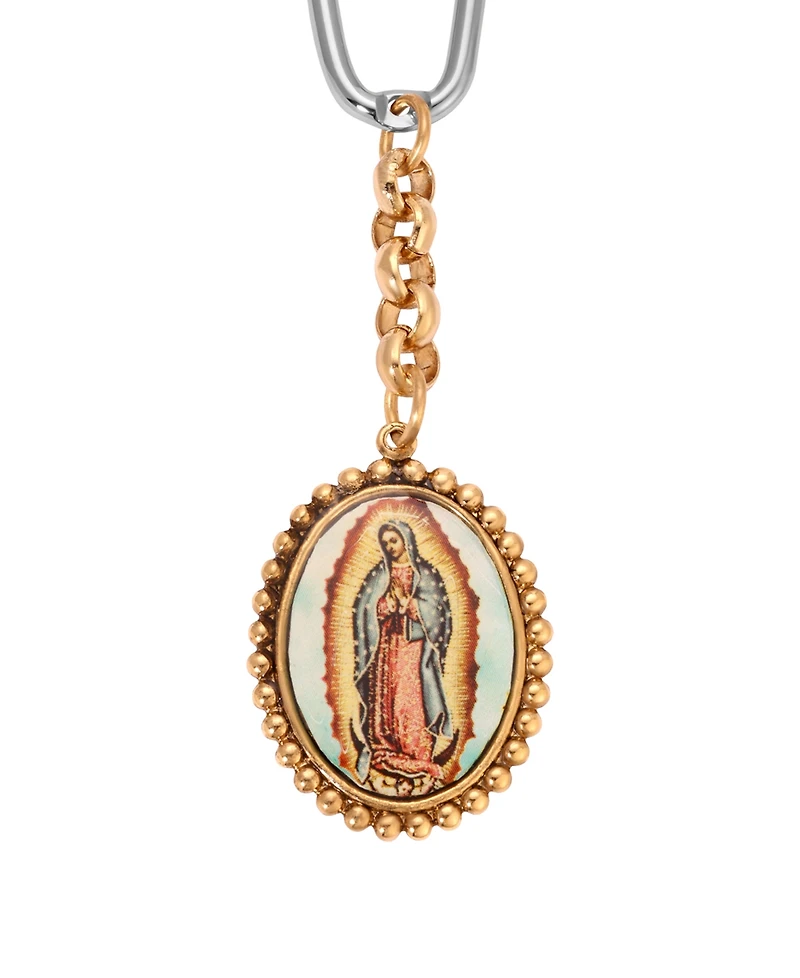 Symbols of Faith Silver Gold Tone Oval Lady Of Guadalupe Decal Key Chain