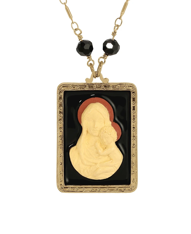 Symbols of Faith 14k Gold Dipped Square Mary Child Cameo 30" Necklace
