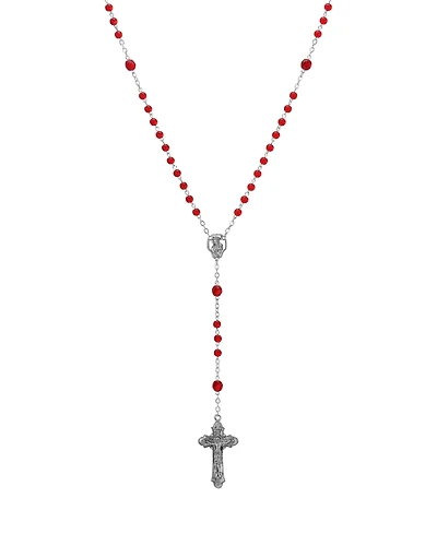 Symbols of Faith Silver-tone Red Beaded Crucifix Rosary