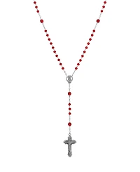 Symbols of Faith Silver-tone Red Beaded Crucifix Rosary