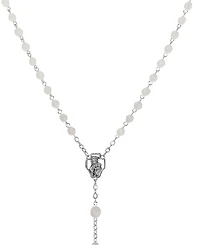 Symbols of Faith Silver-Tone Frosted Beaded Crucifix Rosary Necklace