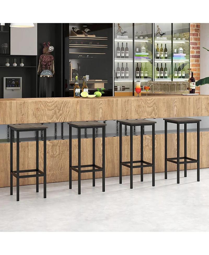 Gymax 4Pieces 26'' Bar Stool Set With Metal Frame Footrest Backless Counter Height Stool