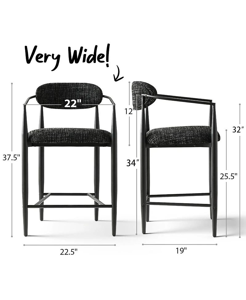 Maison Boucle 25.5" Chenille Upholstered Counter Height Stools with Arms Set of 2