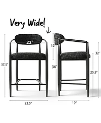 Maison Boucle 25.5" Chenille Upholstered Counter Height Stools with Arms Set of 2