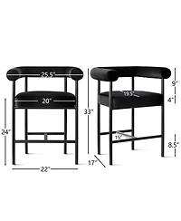 Maison Boucle 24" Velvet Counter Height Stools with Arms, Metal Legs, Set of 3