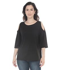 White Mark Women's Casual Cold Shoulder Pullover Top