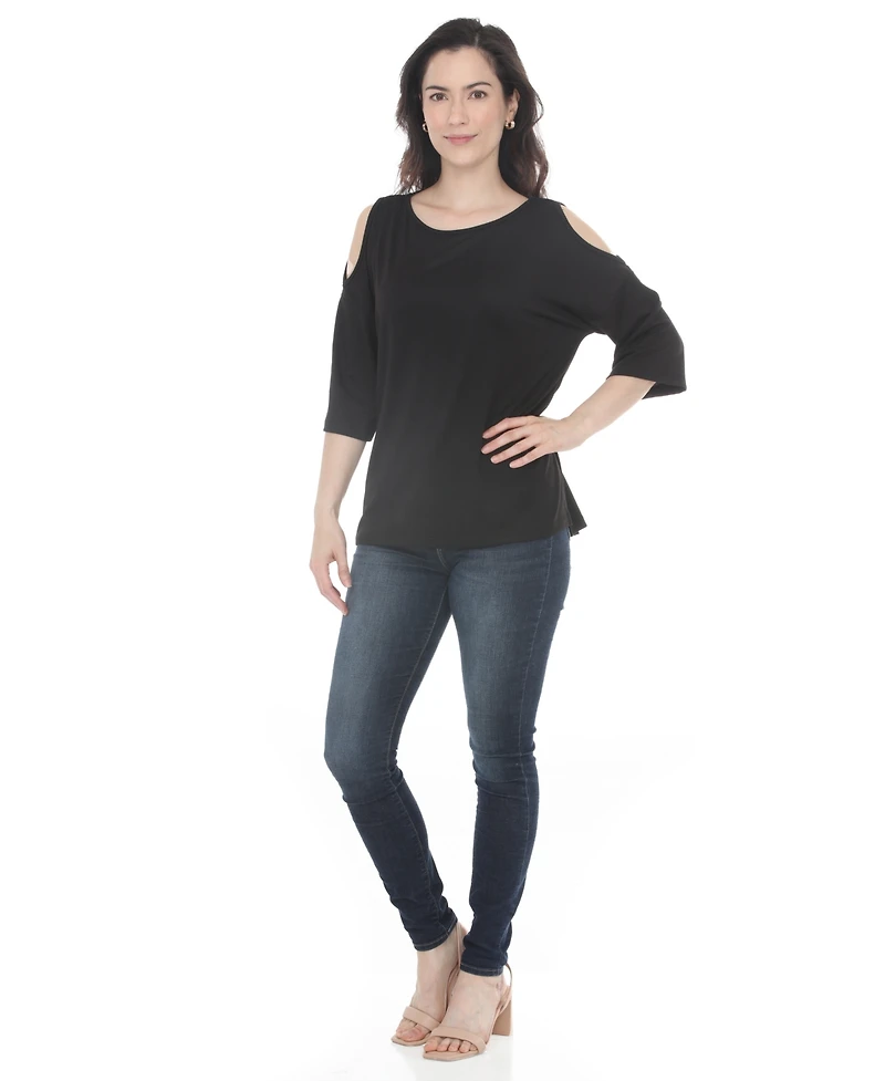 White Mark Women's Casual Cold Shoulder Pullover Top