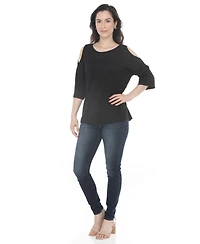 White Mark Women's Casual Cold Shoulder Pullover Top