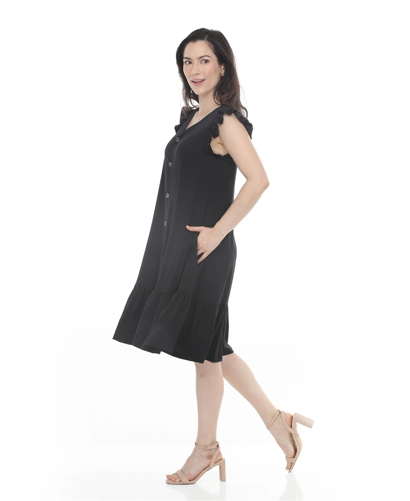 White Mark Women's Button-Front Tiered Swing Dress