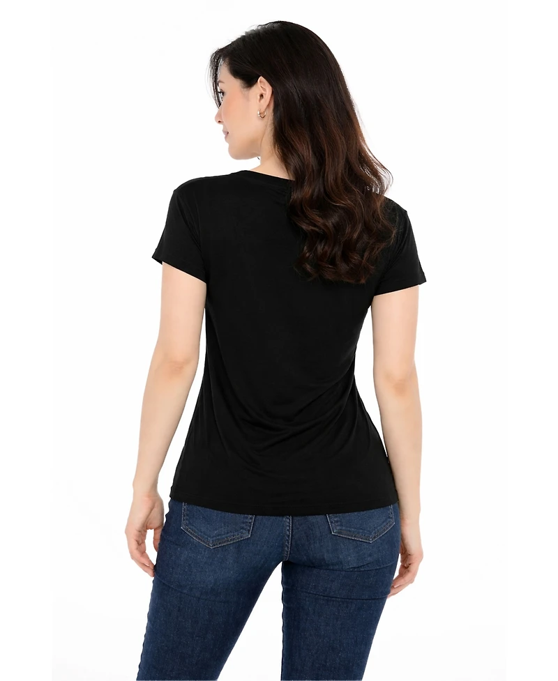 White Mark Women's V-Neck Front-Tie Pullover Top