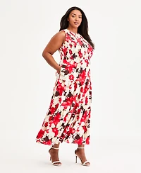 Anne Klein Plus Smocked-Bodice Tiered Maxi Dress