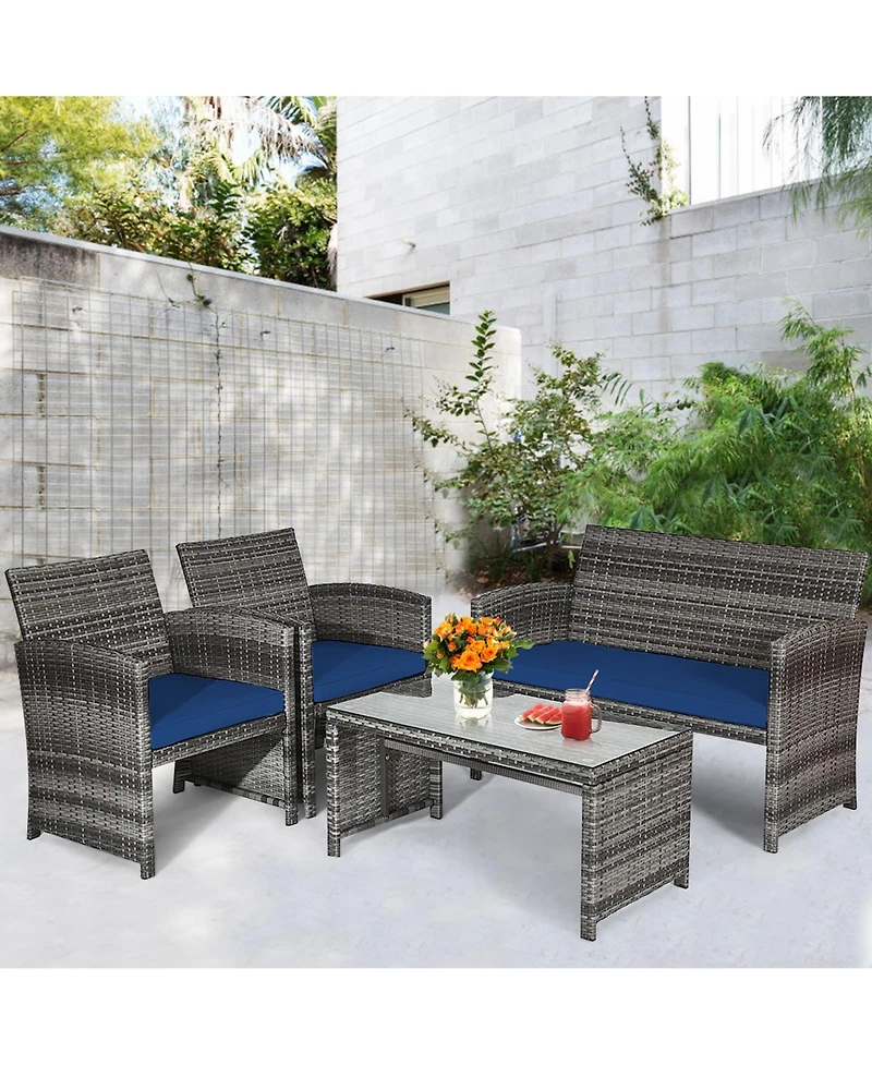 Gymax 8PCS Patio Outdoor Rattan Conversation Furniture Set