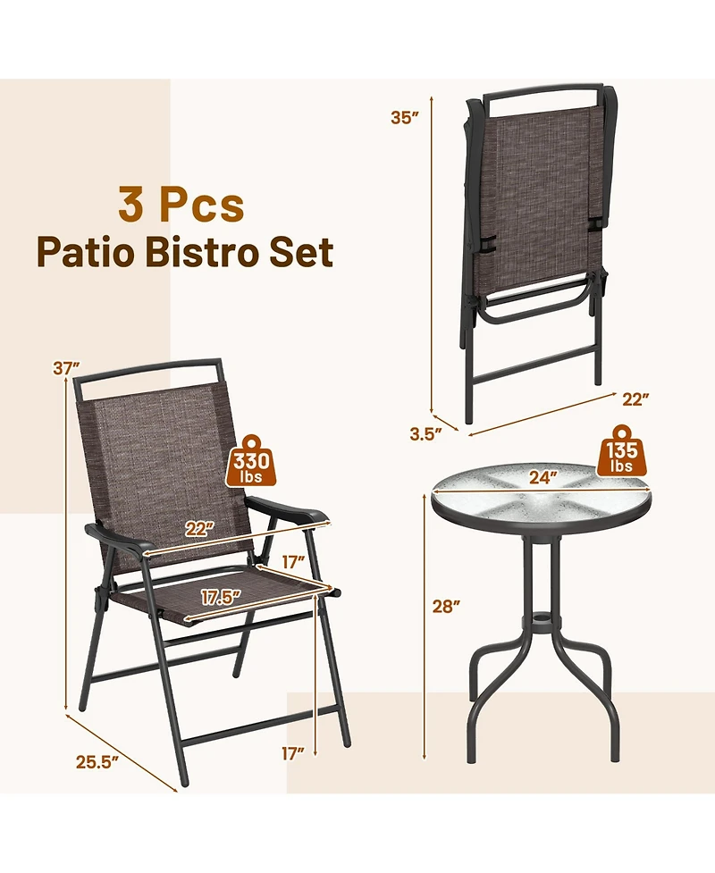 Gymax 3 Pcs Outdoor Bistro Dining Furniture Set w/1.57'' Umbrella Hole Rippled