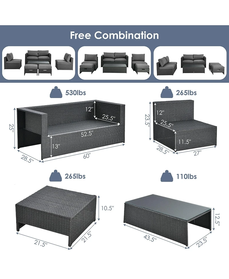 Gymax 6PCS Rattan Patio Conversation Furniture Set Cushioned Sectional Sofa Set