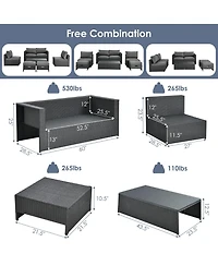 Gymax 6PCS Rattan Patio Conversation Furniture Set Cushioned Sectional Sofa Set