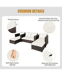 Gymax 5PCS Outdoor Patio Rattan Conversation Sofa Furniture Set