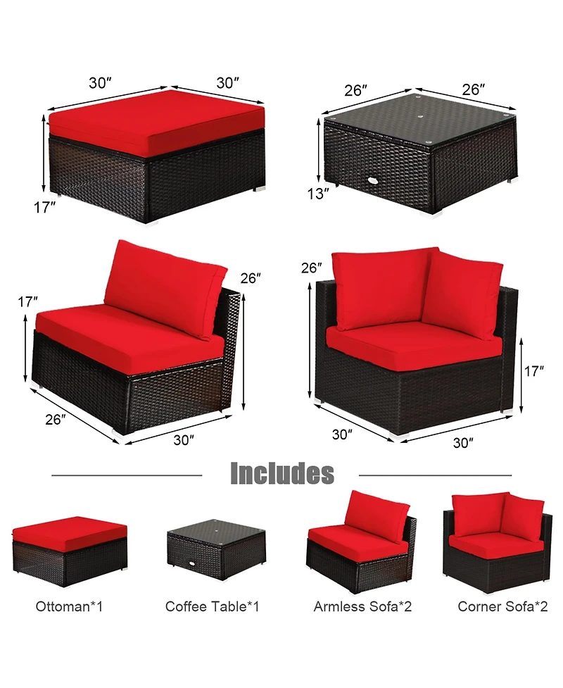 Gymax 6PCS Rattan Patio Sectional Sofa Set Outdoor Furniture Set w/ Cushions