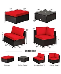 Gymax 6PCS Rattan Patio Sectional Sofa Set Outdoor Furniture Set w/ Cushions