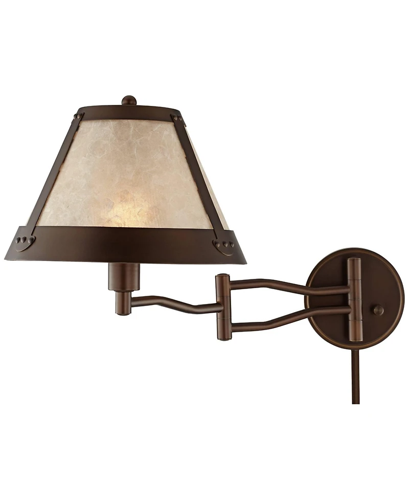 Franklin Iron Works Samuel Mica Shade Plug-In Swing Arm Wall Lamp with Cord Cover Set of 2
