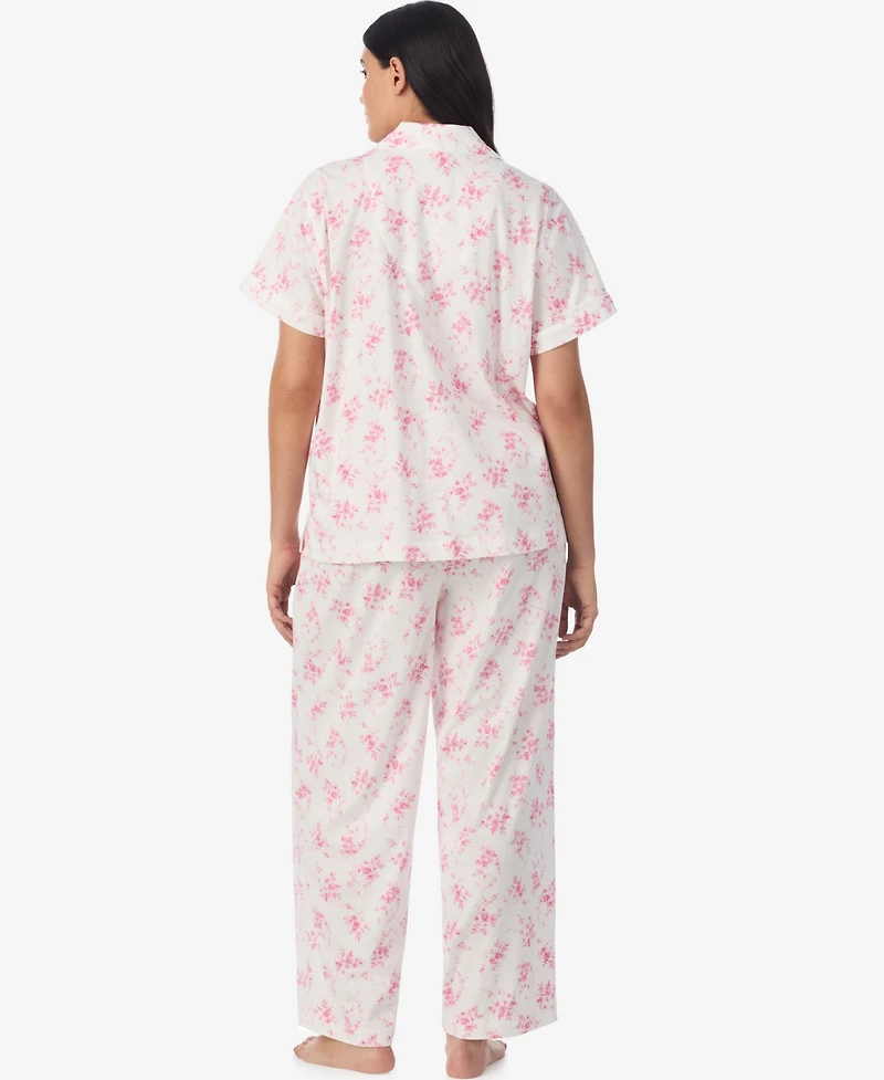 Lauren Ralph Plus Short-Sleeve Top and Mid Rise Pajama Pants, 2-Piece Set