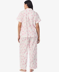 Lauren Ralph Plus Short-Sleeve Top and Mid Rise Pajama Pants, 2-Piece Set